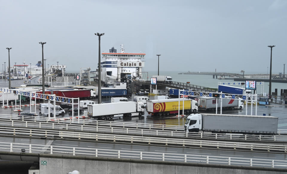 The ferry terminal of Calais, northern France, is pictured during a day of test in case of no-deal Brexit, Tuesday Sept.24, 2019. Britain's Prime Minister Boris Johnson's authority was undermined Tuesday as Britain's Supreme Court ruled unanimously that he had taken unlawful actions by shutting Parliament in a way that squelched legitimate scrutiny of his Brexit plan. (Denis Charlet, Pool via AP)