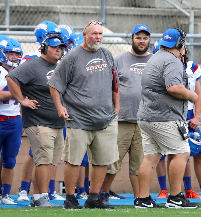 Keystone Heights' Chuck Dickinson looks on from the sidelines in a Sept. 1 game against Gainesville Eastside. Dickinson stepped down from the head coach position after 24 years.