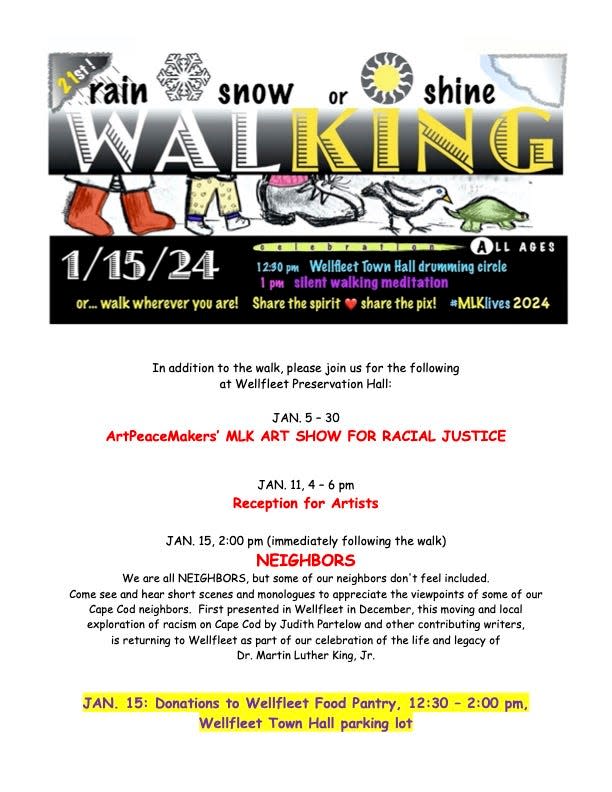 Poster for "walKING" MLK Day celebration, hosted by ArtPeaceMakers.
