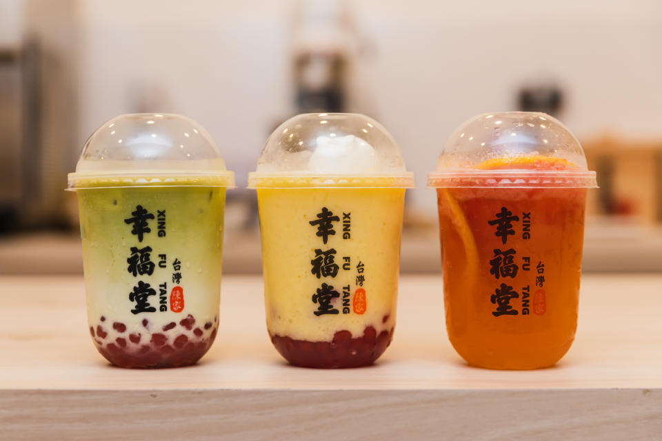 L-R_ Matcha Boba Milk, Mango Smoothie and Rabbit Panna Cotta, Grapefruit Green Tea. (PHOTO: Xing Fu Tang)