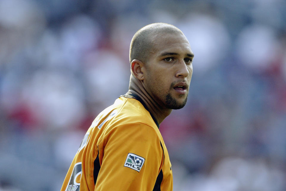 FOXBOROUGH, MA - JULY 12:  Goalkeeper Tim Howard #18 of the New York/New Jersey MetroStars looks on during the MLS game against the New England Revolution at Gillette Stadium on July 12, 2003 in Foxborough, Massachusetts. The MetroStars and Revolution tied 3-3.  (Photo by Ezra Shaw/Getty Images)