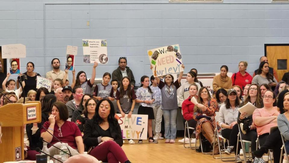 Students and parents attend the May 6 Matawan-Aberdeen Board of Education meeting in support of third-grade teacher Strathmore Elementary School teacher Josh Levy.