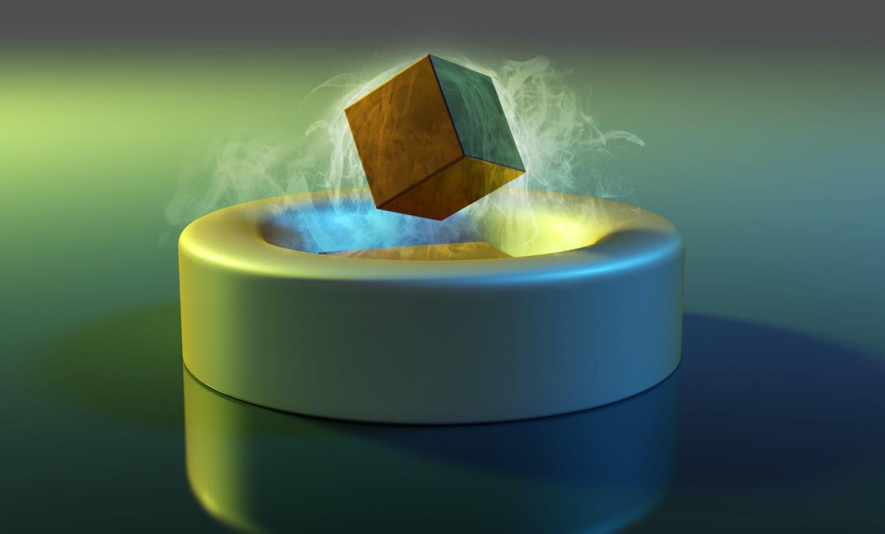 Magnetic levitation is just one of the interesting attributes that make superconductors so interesting. <a href="https://www.gettyimages.com/detail/illustration/magnet-floating-above-a-superconductor-royalty-free-illustration/1301762762?phrase=superconductor&adppopup=true" rel="nofollow noopener" target="_blank" data-ylk="slk:Mark Garlick/Science Photo Library vie Getty Images;elm:context_link;itc:0;sec:content-canvas" class="link ">Mark Garlick/Science Photo Library vie Getty Images</a>