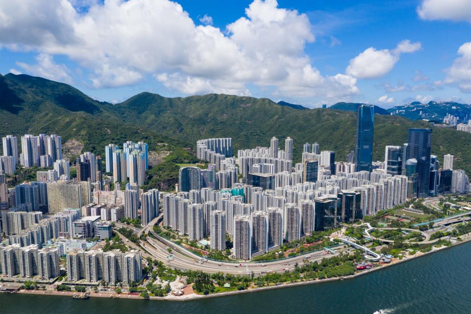 Tai Koo, Hong Kong 20 June 2020: Top view of Hong Kong city