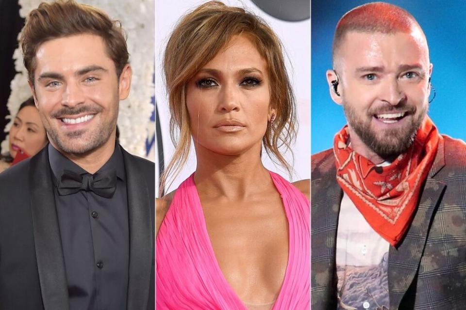 Zac Efron, Jennifer Lopez, Justin Timberlake | Stefanie Keenan/Getty Images; Kevork Djansezian/Getty Images; Christopher Polk/Getty Images