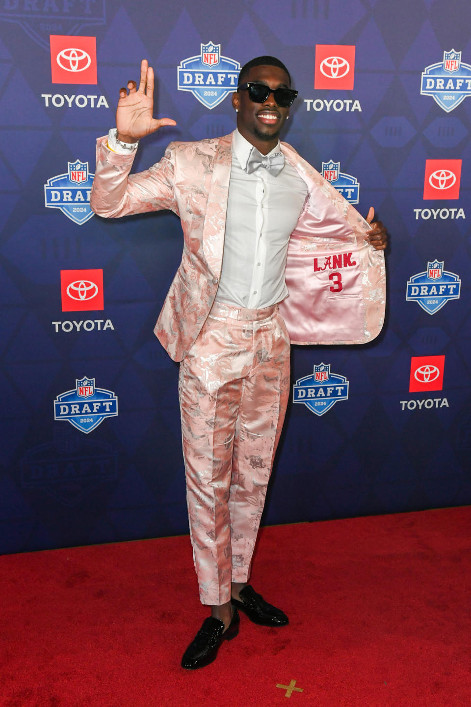 Terrion Arnold of the Alabama Crimson Tide arrives to the 2024 NFL Draft at the Fox Theatre on April 25, 2024 in Detroit, Michigan.