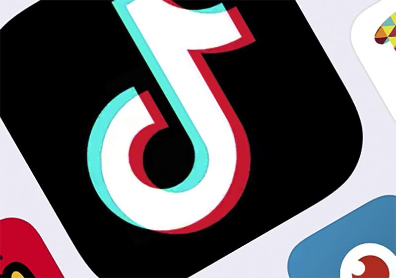 FILE - This Feb. 25, 2020, file photo, shows the icon for TikTok in New York. TikTok says it's working to remove videos of a man apparently taking his own life and banning users that keep trying to spread the clips on the wildly popular social media platform, it was reported on Tuesday, Sept. 8, 2020. (AP Photo/File)