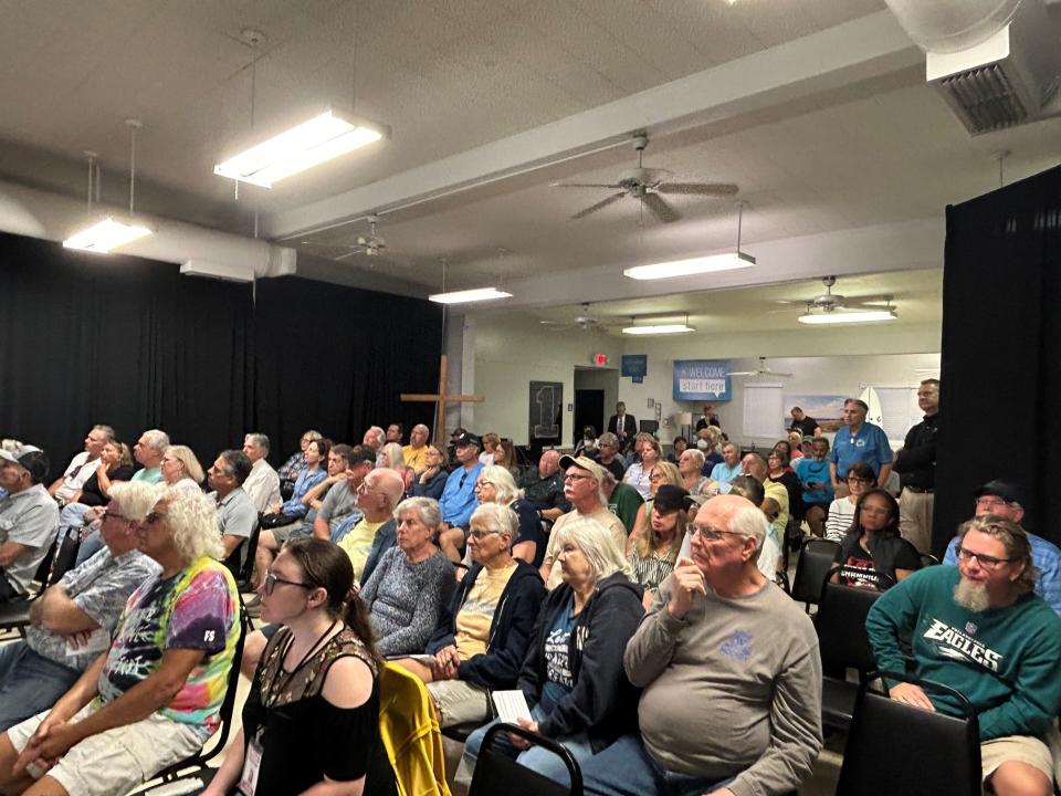 People packed the senior center at Wickline Park Tuesday night for a town hall about a new pier proposed for Flagler Beach.
