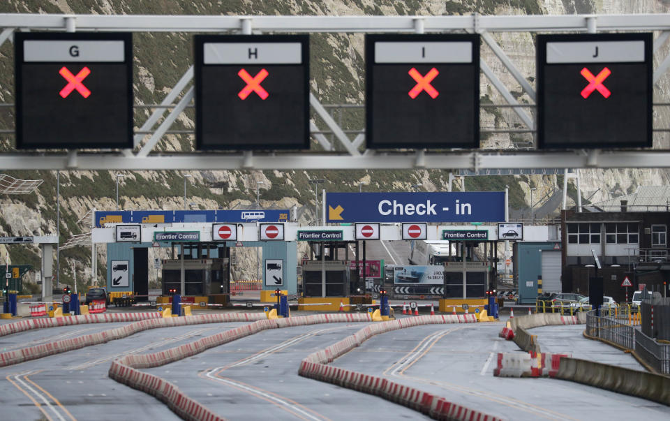 Empty lanes leading to check-in at the port of Dover
