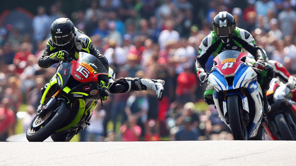 Ben Godfrey, pictured here in action at the Pirelli National Superstock 1000 Championship race in 2015.