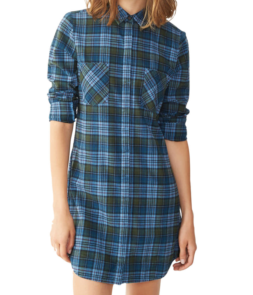 Alternative Apparel Flannel Shirt Dress in Steel Blue