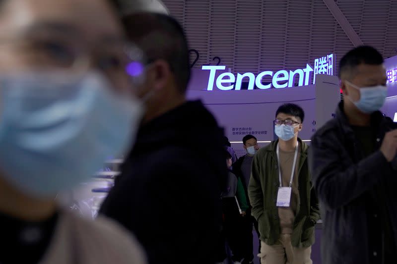 FILE PHOTO: A logo of Tencent is seen during the World Internet Conference (WIC) in Wuzhen