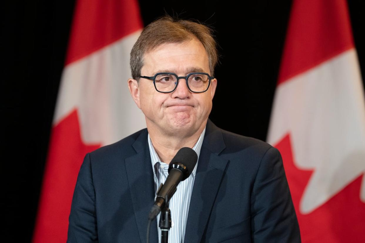 Minister of Energy and Natural Resources Jonathan Wilkinson speaks to reporters during the Liberal cabinet retreat in Charlottetown, P.E.I., on Aug. 22, 2023. (Darren Calabrese/The Canadian Press - image credit)