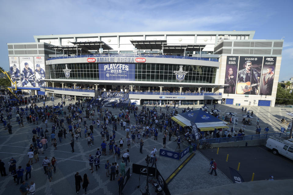 Saturday's home opener for the Lightning will be made up at a later date due to Hurricane Milton. (AP Photo/Phelan M. Ebenhack)