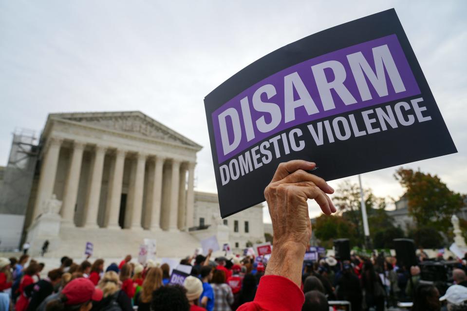 Gun control activists rally outside the Supreme Court on Washington on Tuesday, Nov. 7, 2023.