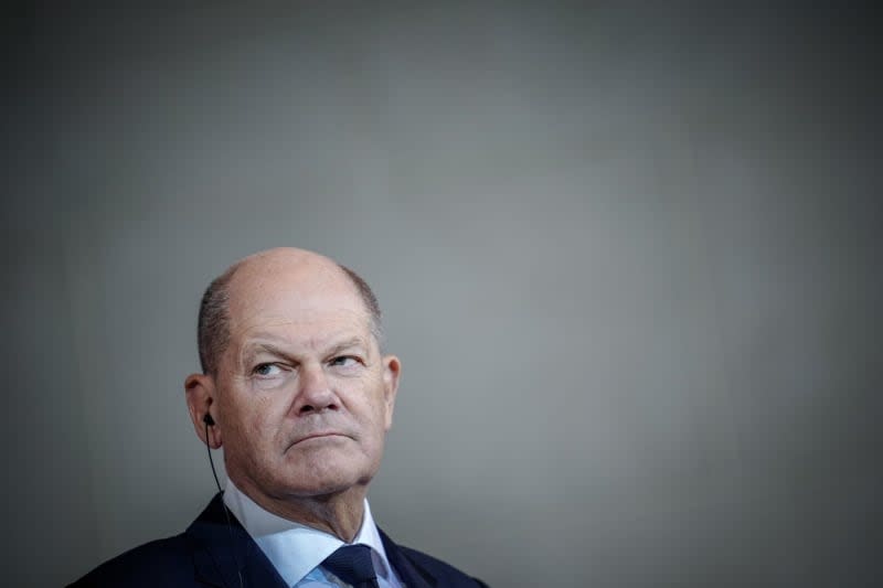 German Chancellor Olaf Scholz attends a press conference with Slovak Prime Minister Robert Fico (Not Pictured) after their meeting at the Federal Chancellery. Kay Nietfeld/dpa