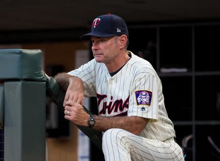 Jul 5, 2017; Minneapolis, MN, USA; Minnesota Twins manager Paul Molitor in the fourth inning against the Los Angeles Angels at Target Field. Mandatory Credit: Brad Rempel-USA TODAY Sports