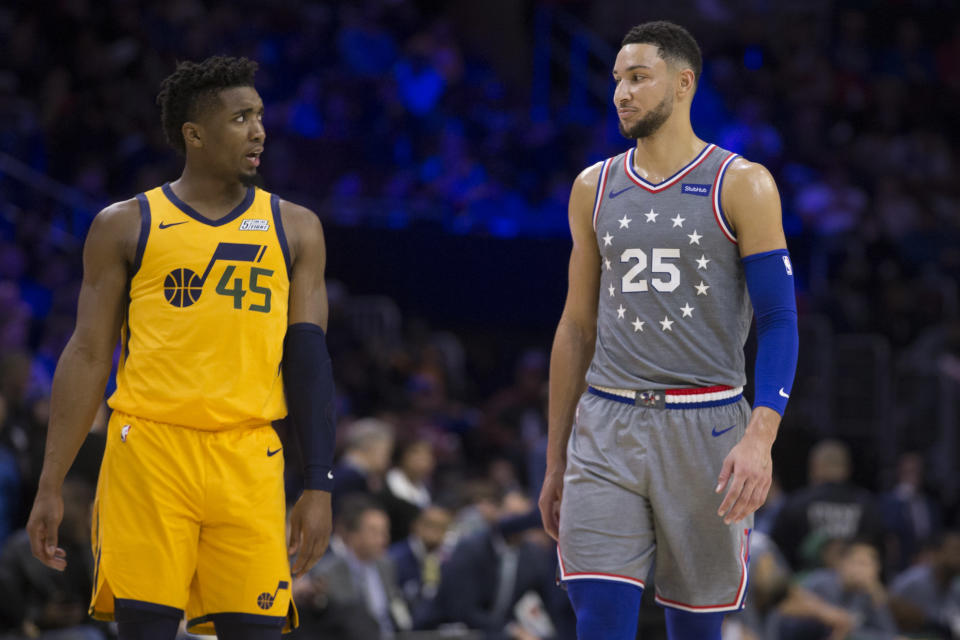 It’ll be Donovan Mitchell vs. Ben Simmons again in Charlotte. (Photo by Mitchell Leff/Getty Images)