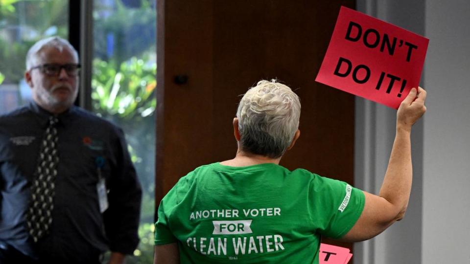 Several people protested changes to the county’s wetland buffer policy during a meeting of the Board of County Commissioners on Thursday, Oct. 5, 2023.