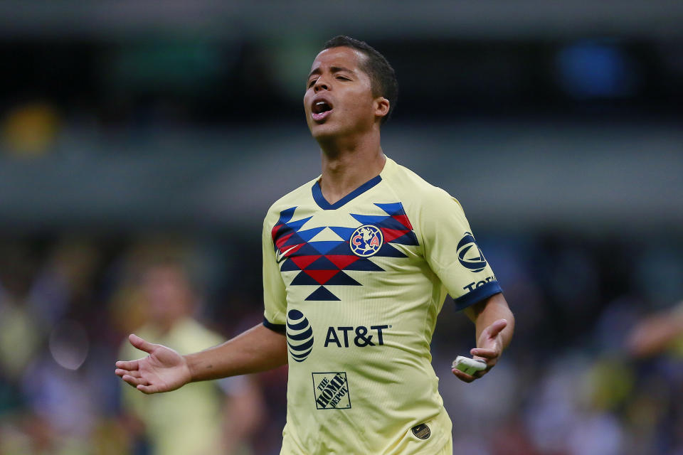 MEXICO CITY, MEXICO - FEBRUARY 26: Giovani Dos Santos of America reacts during the round of 16 match between America and Comunicaciones as part of the CONCACAF Champions League 2020 at Azteca Stadium on February 26, 2020 in Mexico City, Mexico. (Photo by Mauricio Salas/Jam Media/Getty Images)