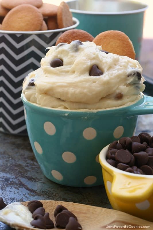 <p>Jen's Favorite Cookies</p><p>Not all party dips have to be savory! This Chocolate Chip Cookie Dough Dip is a change of pace and will satisfy your sweet tooth. </p><p><strong>Get the recipe: <a href="http://jensfavoritecookies.com/2014/06/19/chocolate-chip-cookie-dough-dip/" rel="nofollow noopener" target="_blank" data-ylk="slk:Chocolate Chip Cookie Dough Dip;elm:context_link;itc:0;sec:content-canvas" class="link rapid-noclick-resp">Chocolate Chip Cookie Dough Dip</a></strong></p><p><strong>Related: <a href="https://parade.com/848695/deannasamaan/are-you-ready-for-some-football-17-tailgate-recipes/" rel="nofollow noopener" target="_blank" data-ylk="slk:Are You Ready For Some Football? 17 Tailgate Recipes;elm:context_link;itc:0;sec:content-canvas" class="link rapid-noclick-resp">Are You Ready For Some Football? 17 Tailgate Recipes</a></strong></p>
