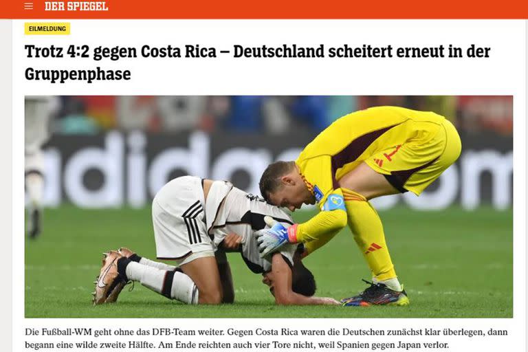 La noticia en Der Spiegel, uno de los medios germanos más prestigiosos: "A pesar del 4-2 contra Costa Rica, Alemania vuelve a fallar en la etapa de grupos".