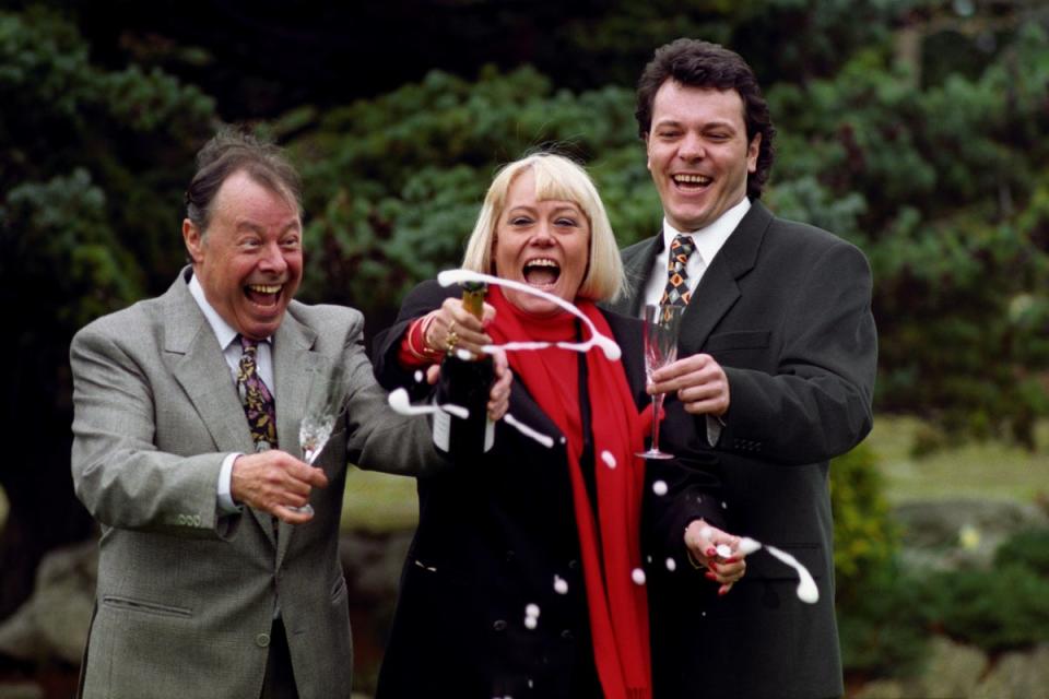 Pictured in 1994 with EastEnders co-stars Wendy Richard and Michael French (PA)