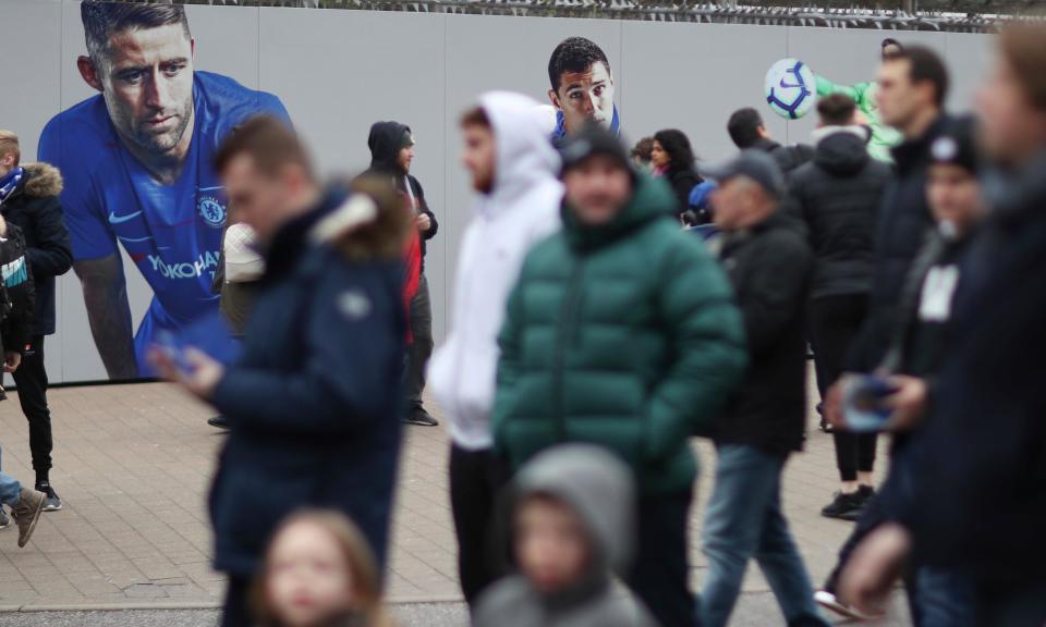 Fans arrive at Stamford Bridge for the FA Cup third-round match between Chelsea and Nottingham Forest on 5 January.