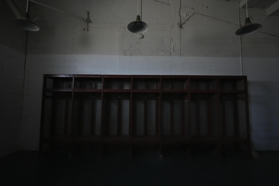 Former locker rooms are seen at Rickwood Field, Monday, June 10, 2024, in Birmingham, Ala. Rickwood Field, known as one of the oldest professional ballpark in the United States and former home of the Birmingham Black Barons of the Negro Leagues, will be the site of a special regular season game between the St. Louis Cardinals and San Francisco Giants on June 20, 2024. (AP Photo/Brynn Anderson)