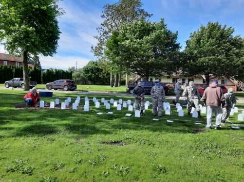 AmVets 1942 setting up the tombstones in 2021. Provided by Corl-Gaynier Amvests Post 1942