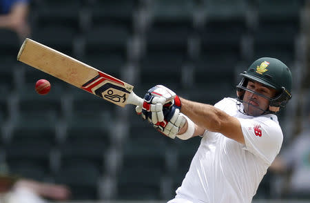 South Africa's Dean Elgar plays a shot during the third cricket test match against England in Johannesburg, South Africa, January 14, 2016. REUTERS/Siphiwe Sibeko