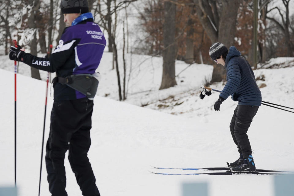 Cross country skiers prepare to hit the trails at Theodore Wirth Park on Thursday, Jan. 18, 2024 in Minneapolis, Minn. As a bout of bitter and deadly cold sweeps the U.S., millions of Americans are being told to dress in layers if they must go outside. (AP Photo/Mark Vancleave)