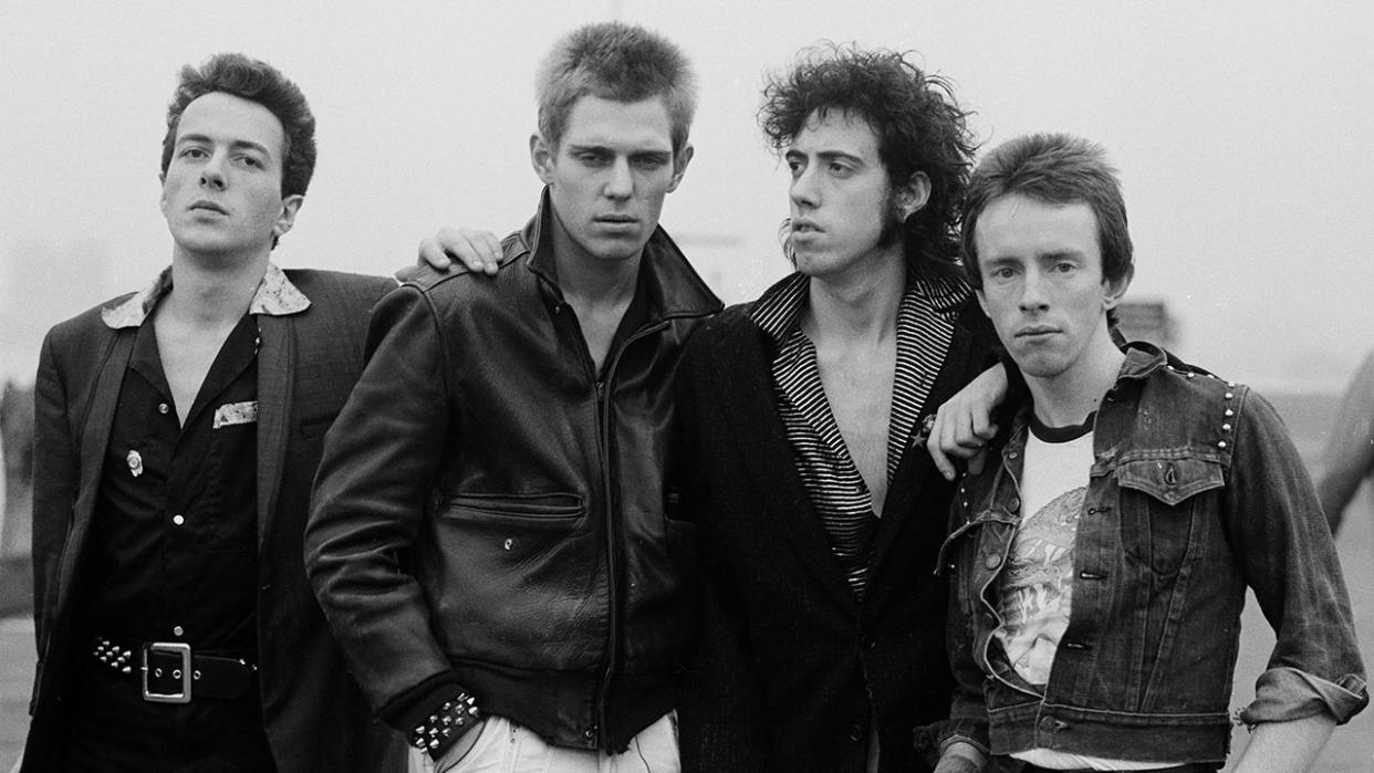  English punk rock group The Clash, New York, 1978. Left to right: singer Joe Strummer (1952 - 2002), bassist Paul Simonon, guitarist Mick Jones and drummer Nicky 'Topper' Headon 