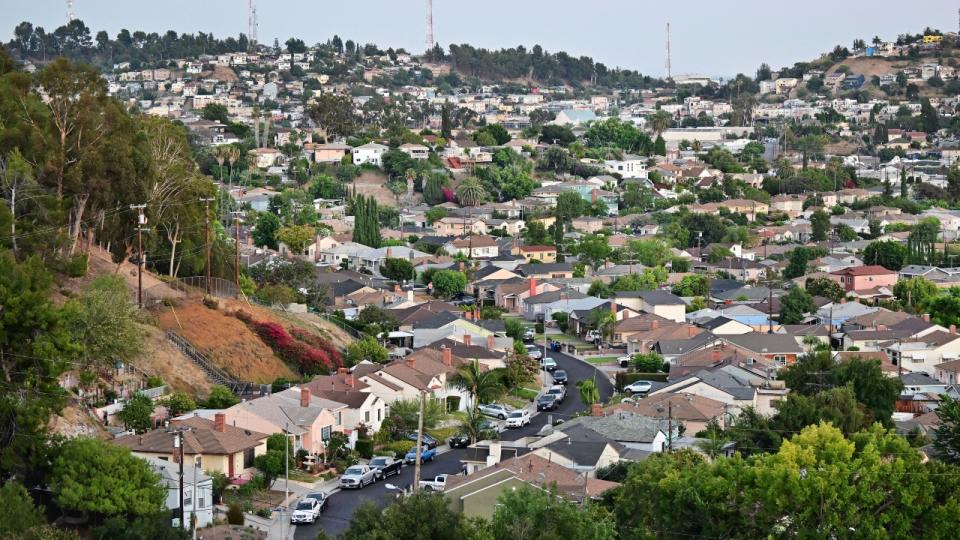 A view of houses in a neighborhood in Los Angeles