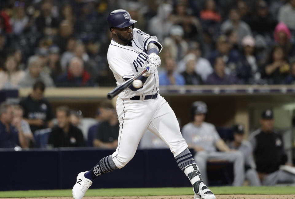 San Diego Padres’ Franmil Reyes is revealing big time power upside (AP Photo).