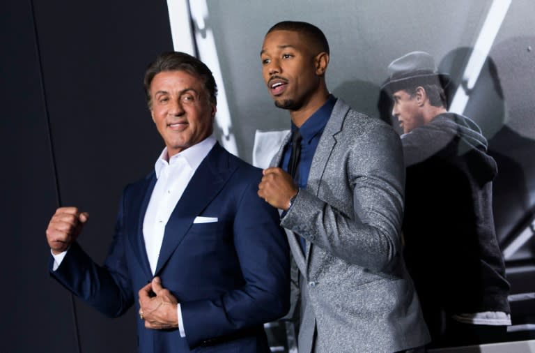 Actor/producer Sylvester Stallone (L) and Actor Michael B. Jordan attend the Los Angeles World Premiere of "Creed", in Westwood, California, on November 19, 2015