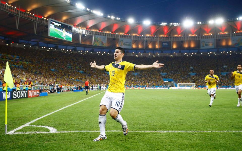 Colombia's James Rodriguez celebrates his goal against Uruguay during their 2014 World Cup round of 16 game at the Maracana stadium - REUTERS