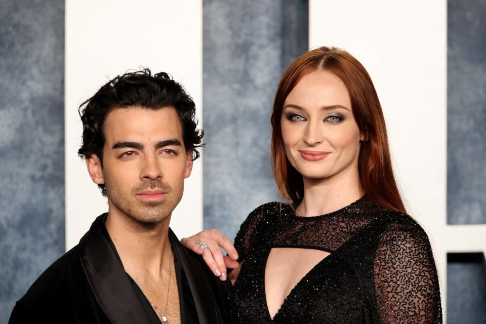 Joe Jonas and Sophie Turner attend the 2023 Vanity Fair Oscar Party hosted by Radhika Jones at Wallis Annenberg Center for the Performing Arts on March 12, 2023 in Beverly Hills, California.