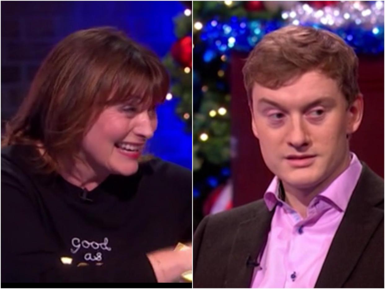 Lorraine Kelly and James Acaster on The Last Leg of the Year 2020 (Channel 4)