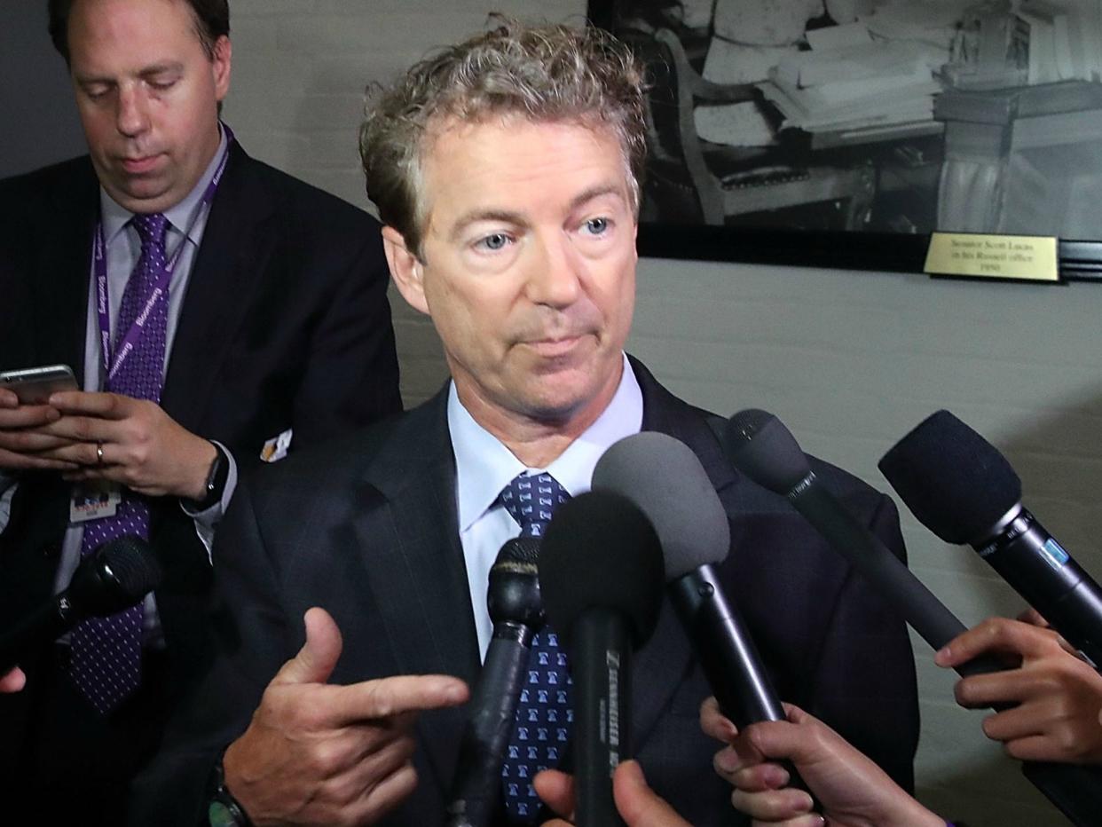 Rand Paul talks to reporters about the Senate Republican healthcare bill: Mark Wilson/Getty