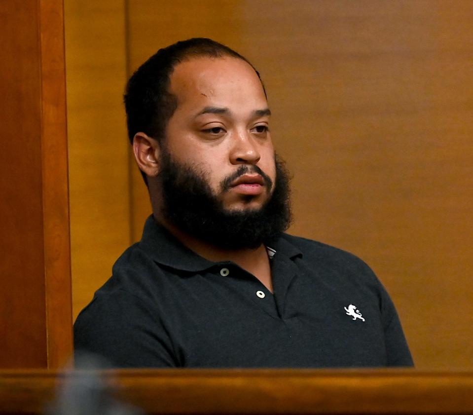 Devin Arroyo, 29, of Taunton, appears in Framingham District Court for arraignment on a charge of motor vehicle homicide and other charges, Aug. 17, 2022.