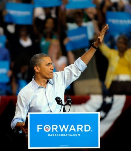 US President Barack Obama waves to supporters at a campaign rally in Richmond, Virginia. Obama officially kicked off his 2012 campaign for re-election with a new rallying cry of "Forward" but told supporters that the election campaign is "still about hope" -- his campaign theme in 2008