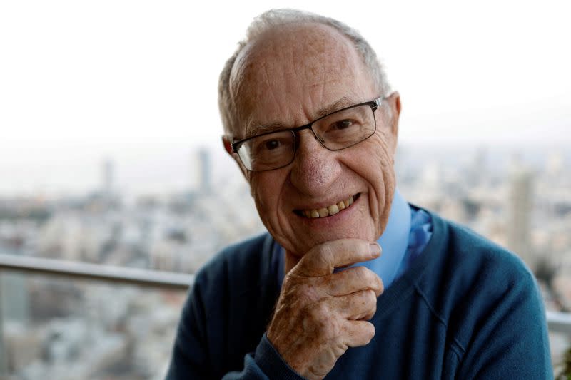 American jurist Alan Dershowitz is interviewed during a visit in Tel Aviv