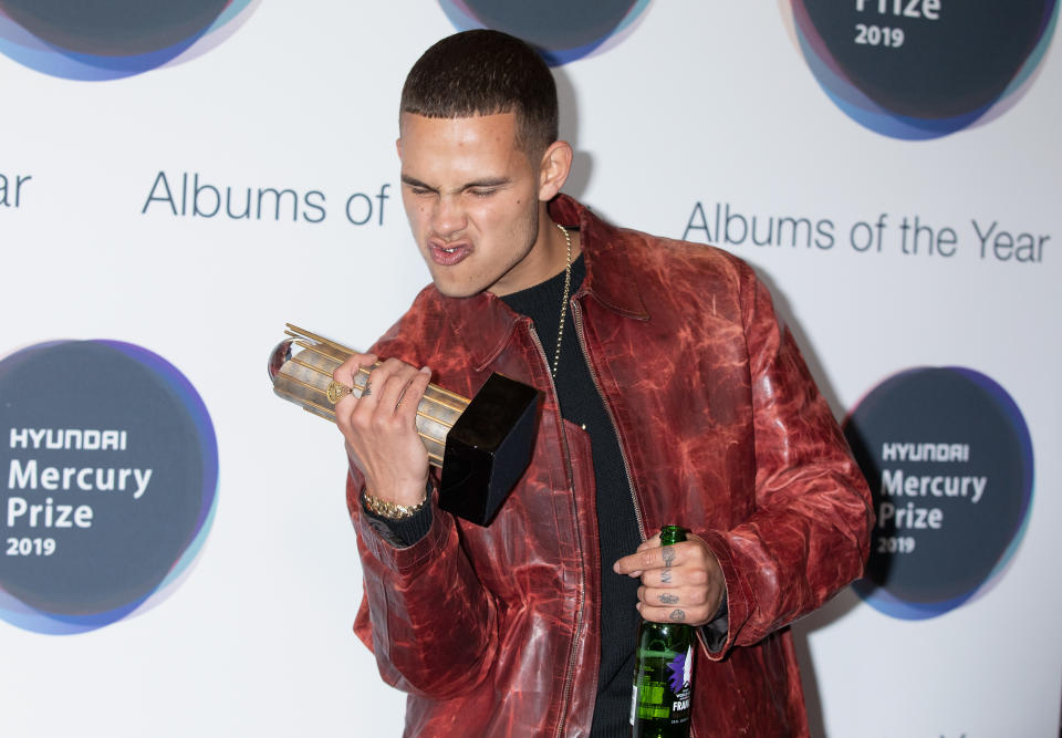 LONDON, ENGLAND - SEPTEMBER 19: (EDITORIAL USE ONLY) Tyron Frampton of slowthai attends the Hyundai Mercury Prize: Albums of the Year at Eventim Apollo, Hammersmith on September 19, 2019 in London, England. (Photo by Jo Hale/Redferns)
