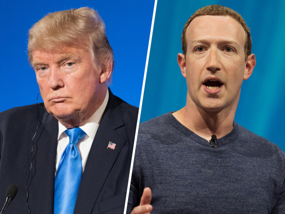 Donald Trump (l.) hat von Mark Zuckerberg einen virtuellen Maulkorb verpasst bekommen. (Bild: [M] Frederic Legrand - COMEO/Shutterstock.com)