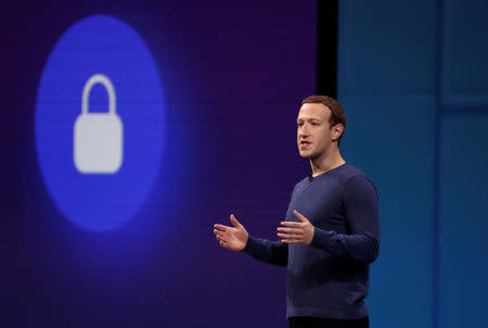 FILE PHOTO: Facebook CEO Mark Zuckerberg speaks at Facebook Inc's annual F8 developers conference in San Jose, California, U.S. May 1, 2018. REUTERS/Stephen Lam/File Photo