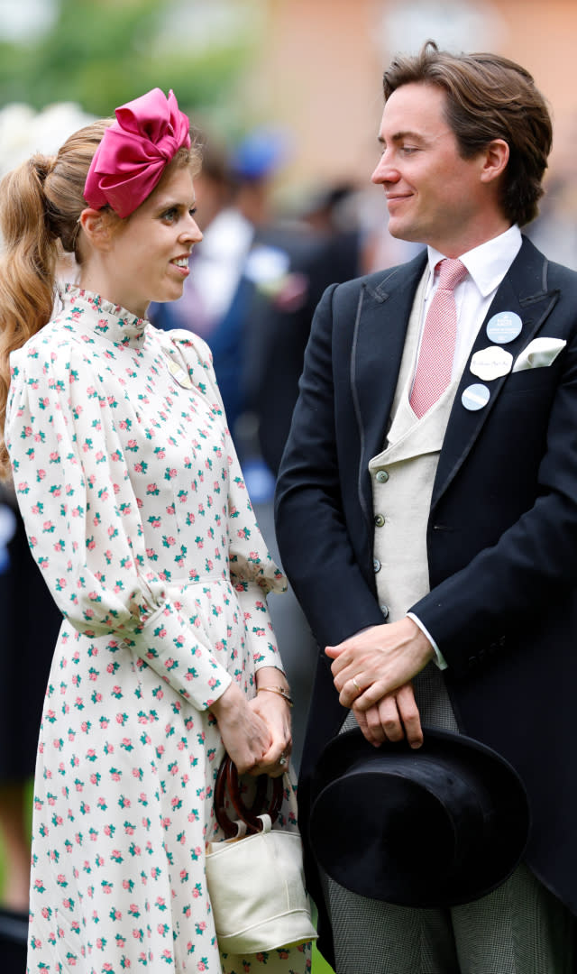 ASCOT, UNITED KINGDOM – JUNE 20: Princess Beatrice and her husband <span class="caas-xray-inline-tooltip"><span class="caas-xray-inline caas-xray-entity caas-xray-pill rapid-nonanchor-lt" data-entity-id="Edoardo_Mapelli_Mozzi" data-ylk="cid:Edoardo_Mapelli_Mozzi;pos:2;elmt:wiki;sec:pill-inline-entity;elm:pill-inline-text;itc:1;cat:BusinessPerson;" tabindex="0" aria-haspopup="dialog"><a href="https://search.yahoo.com/search?p=Edoardo%20Mapelli%20Mozzi" data-i13n="cid:Edoardo_Mapelli_Mozzi;pos:2;elmt:wiki;sec:pill-inline-entity;elm:pill-inline-text;itc:1;cat:BusinessPerson;" tabindex="-1" data-ylk="slk:Edoardo Mapelli Mozzi;cid:Edoardo_Mapelli_Mozzi;pos:2;elmt:wiki;sec:pill-inline-entity;elm:pill-inline-text;itc:1;cat:BusinessPerson;" class="link ">Edoardo Mapelli Mozzi</a></span></span> attend day one of Royal Ascot 2023 at Ascot Racecourse on June 20, 2023 in Ascot, England. <em>Photo by Max Mumby/Indigo/Getty Images.</em>