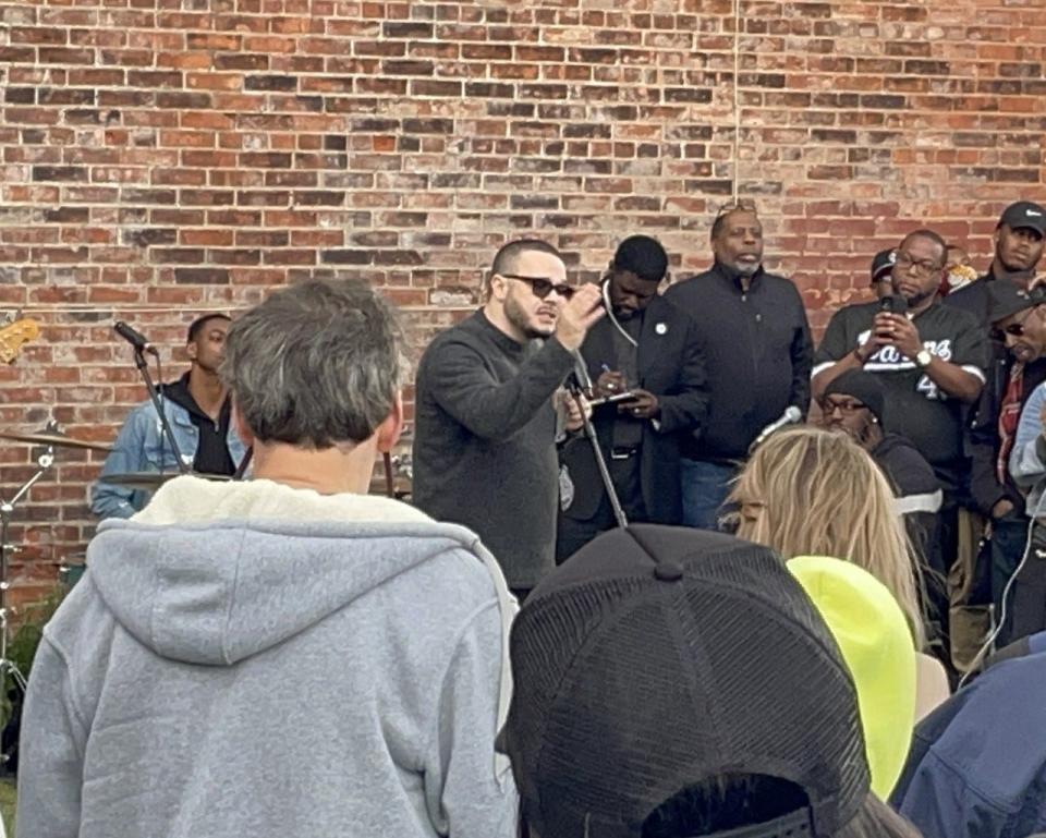 Shaun King challenged government officials to prioritize confronting white supremacy at a community vigil on Riley Street and Jefferson Avenue Tuesday, May 17, 2022 in Buffalo.