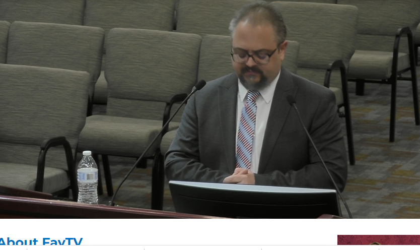 Robert Van Geons, president of the Fayetteville Cumberland County Economic Development Corp., makes a presentation during the Dec. 27, 2022, Fayetteville City Council meeting.