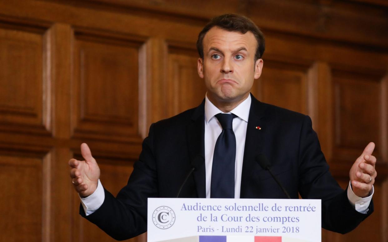 French President Emmanuel Macron delivers a speech on Monday - AFP